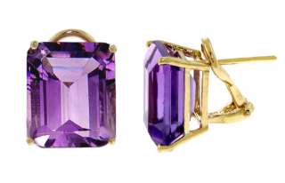 Emerald Cut Natural Amethyst Jewelry Set Necklace Earrings Ring 14K 
