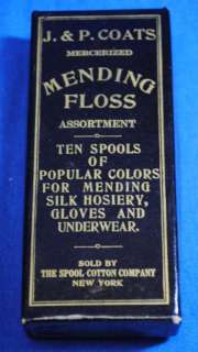 Antique Box J P Coats Mending Floss Spool Cotton Co NY  