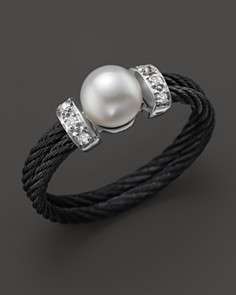 Charriol Celtic Noir Ring with Cultured Freshwater Pearl and Diamonds