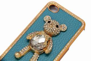 Luxury Bear Crystal Hard Back Cover Case iPhone 4 4G 4S Gift Box Blue 