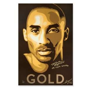 Kobe Bryant and Shepard Fairey Autographed Gold Lithograph Inscribed 