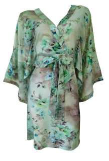 Soft Green Oriental Floral Print Kimono Tunic Dress Size 14 New  