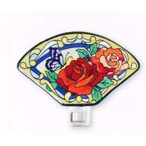   Roses Hand Painted Stained Glass Tiffany Night Light