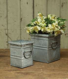 Set/2 Square Galvanized Containers Planter Flower Pots Vase Wedding 