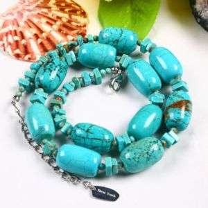 HOWLITE TURQUOISE GEM STONE CYLINDER CHIP BEAD NECKLACE  