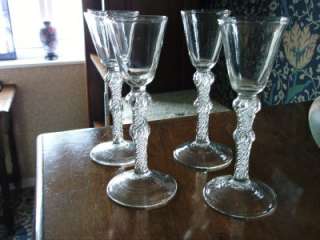 Set of 4 Victorian Copies of Georgian Mercury Air Twist Wine Glasses 