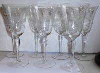 Elegant Vintage Engraved Wheel Cut Wine Stems Glasses 8  