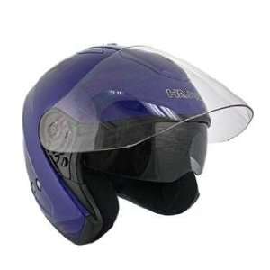  Hawk Blue Dual Visor Open Face Motorcycle Helmet Sz L 