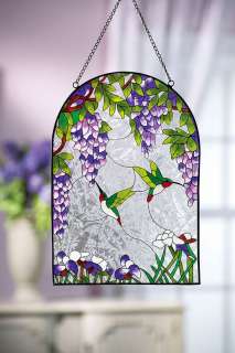 Home Decor Hummingbird & Wisteria Purple Flower Window Glass 