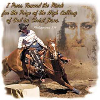 CHRISTIAN T SHIRTS HORSE BARREL RACER SADDLE COWBOYS RODEO CHRIST 