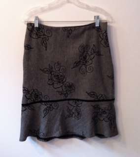 White House/Black Market black Herringbone skirt w embroidered floral 