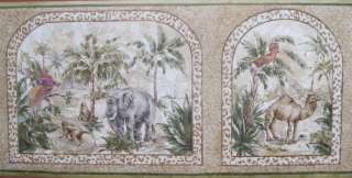 CAMEL,ELEPHANT,MONKEY,PALM tan Wallpaper bordeR Wall  