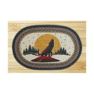    Oval Howling Wolf Print Cabin Rug, Braided Jute