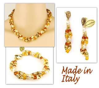   Italian Made Venetian Murano Jewelry Set: Necklace Earrings Bracelet