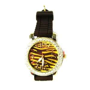  Brown Geneva Platinum Crystal Accented Silicone Watch with 