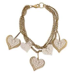  Antiqued Gold Metal Cutout Heart Charm Bracelet: Jewelry