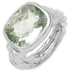    7.00 Carat Genuine Green Amethyst Sterling Silver Ring: Jewelry