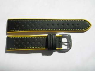 Black   yellow pinhole leather watch band 20 mm  