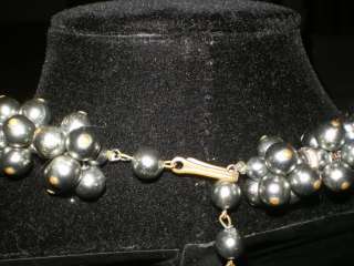 Vintage Grey Pearl Cluster Rhinestone Haskell Necklace  