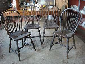   1930s Set of Four Oak Bentwood Windsor Chairs Makers Mark CB  
