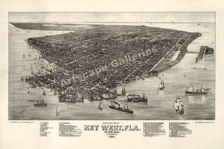 1884 Key West Florida Map   Monroe County   16x24  