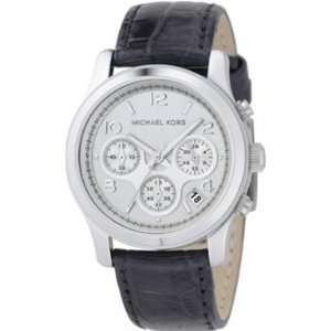 Michael Kors MK5100 Ladies Silver Dial Black Leather Strap Watch