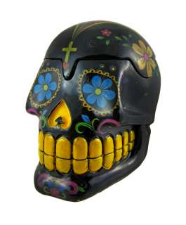 Glossy Black Day Of The Dead 3D Skull Trinket Box / Ashtray  