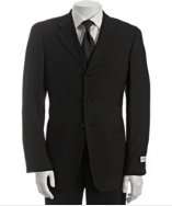 style #307762201 Collezioni black striped wool silk 3 button suit with 