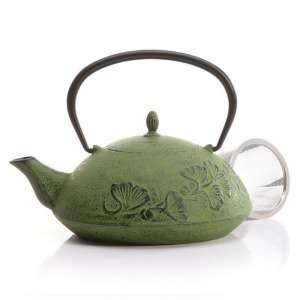    Green Floral Japanese Testubin Cast Iron Teapot: Kitchen & Dining