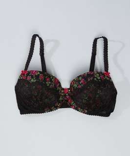 Betsey Johnson raven black floral print lace Grow Up underwire bra