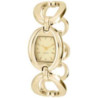 Nine West Womens NW1186CHGB Gold Tone Oval Link Bracelet Watch 