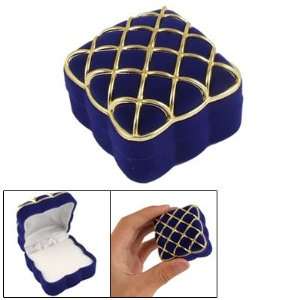  Check Pattern Royal Blue Squared Box Promise Ring Holder Jewelry