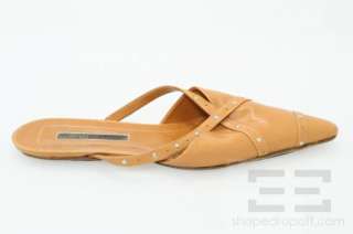 Narciso Rodriguez Tan Leather Studded Pointed Toe Slide Flats Size 38 