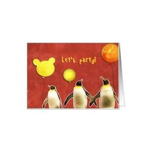   kid birthday party invitation, penguins, balloons Card Toys & Games