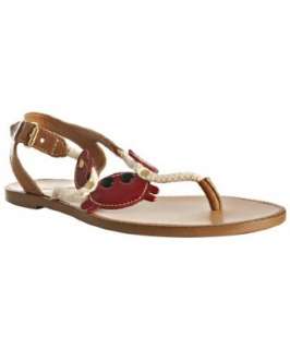 Moschino Moschino Love light brown leather Crab thong flat sandals 