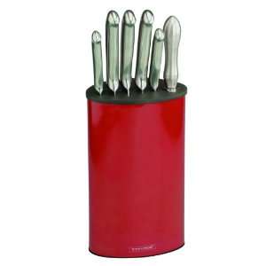   Metal Red Kitchen Stainless Steel Knife Block Set