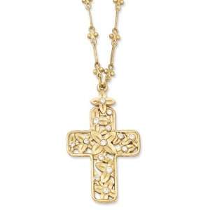  Gold tone, crystal accents (large) floral cross necklace Jewelry