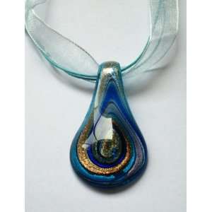   Lampwork Glass Blue Leaf Beads Pendant Necklace 