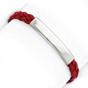  Sterling Silver Red Braided Leather Bracelet Jewelry