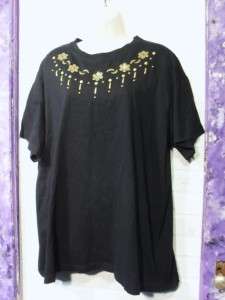 Black Jeweled Cotton Tee T Shirt ~ CLASSY LADY ~ Size L  