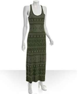 Torn green cotton modal studded long dress  BLUEFLY up to 70% off 