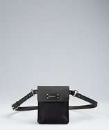 Calvin Klein black leather and logo canvas pouch belt style# 317954501