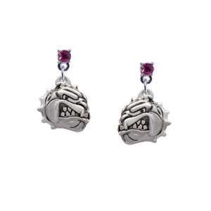 Small Bulldog   Mascot Hot Pink Swarovski Post Charm Earrings [Jewelry 