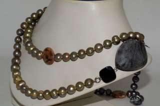 90.00CT ONYX, AGATE & PEARL HANGING NECKLACE WOW  