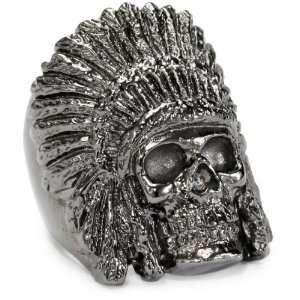  Mens Gun Metal Plated Brass Indian Chief Skull Gun Metal Ring, Size 9