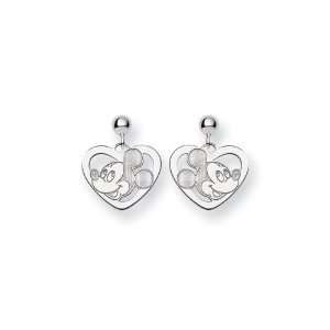  14K White Gold Classic Mickey Mouse Open Heart Earrings Jewelry