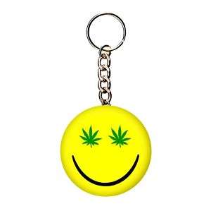 WEED SMILEY FACE   2.25 KEYCHAIN + FREE PIN! 420/ganja  