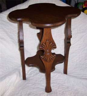 Carved Quartersawn Oak Side Table/Plant Stand  