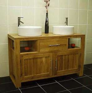 Solid Oak Bathroom Wood & Porcelain Sink Vanity Set  