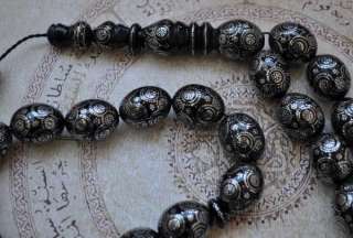 HUGE Prayer Beads Worry Beads  Black Coral silver Tasbih Komboloi 